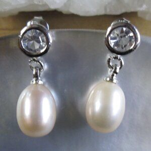 Blush Pink Freshwater Pearl and Crystal Earrings